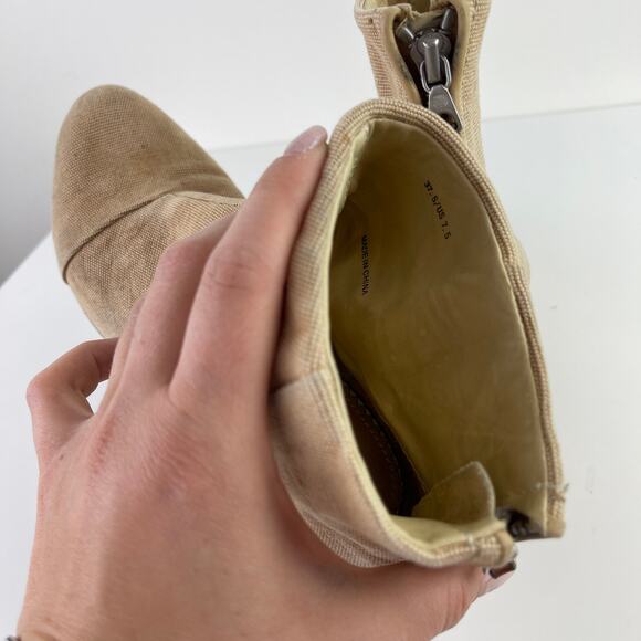 Rag & Bone Newbury Linen Taupe Heeled Ankle Booties Wooden Block Heel Size 37.5 - Picture 9 of 9